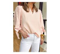 Everyday The Label Women's Pink Stripe Bow Knot Cuff Pearl Embellished Puff Sleeve V Neck Blouse | Size: XL Everyday The Label Multicolor XL