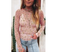 Everyday The Label Women's Pink Vintage Floral Print Southern Style Mesh Long Sleeve Top | Size: Medium Everyday The Label Pink M