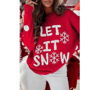 Everyday The Label Women's Red Dahlia LET IT SNOW Graphic Christmas Holiday Loose Sweater | Size: XL Everyday The Label Multicolor XL