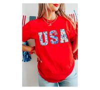 Everyday The Label Women's Red Floral USA Graphic Cuffed Sleeve Crew Neck Tee | Size: 48 Everyday The Label Red 48