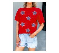 Everyday The Label Women's Red July 4th Fashion Sequin Star Graphic T-Shirt | Size: 48 Everyday The Label Multicolor 48
