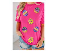 Everyday The Label Women's Rose Red Easter Eggs Patched Crew Neck Graphic Tee in Fuchsia | Size: Large Everyday The Label Fuchsia L