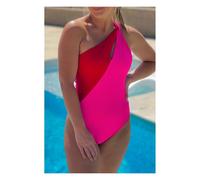 Everyday The Label Women's Rose Red Knotted One Shoulder Two Tones Backless One Piece Swimsuit in Crimson | Size: 10 Everyday The Label Crimson 10