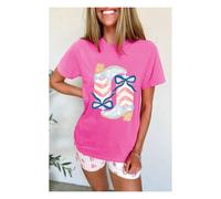 Everyday The Label Women's Sachet Pink Flag Pattern Boots Bow Accent Casual Graphic Tee in Baby Pink | Size: Large Everyday The Label Baby Pink L