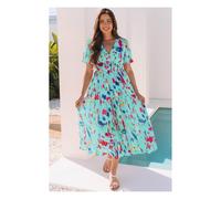 Everyday The Label Women's Sky Blue Abstract Print Short Puff Sleeve Tiered Maxi Dress in Pale Blue | Size: XL Everyday The Label Pale Blue XL
