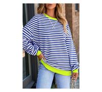 Everyday The Label Women's Sky Blue Stripe Striped Contrast Ribbed Trim Crossed Stitch Drop | Size: 2XL Everyday The Label Multicolor 2XL