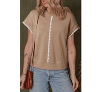 Everyday The Label Women's Straw Yellow Ric Rac Color Contrast Ribbed Edge Crewneck T-Shirt | Size: XL Everyday The Label Multicolor XL
