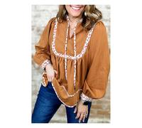 Everyday The Label Women's Straw Yellow Split Neck Pleated Floral Trim Long Puff Sleeve Blouse | Size: Small Everyday The Label Multicolor S