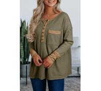Everyday The Label Women's Vineyard Green Color Block Waffle Textured Tunic Henley Top with Slits | Size: Small Everyday The Label Multicolor S
