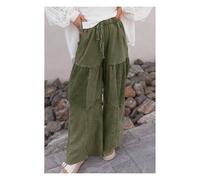 Everyday The Label Women's Vineyard Green Mineral Wash Tiered Wide Leg Patchwork Drawstring Pants in Dark Green | Size: 10 Everyday The Label Dark Green 10