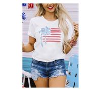 Everyday The Label Women's White American Flag Bow Knot Print Crew Neck T-Shirt | Size: XL Everyday The Label White XL