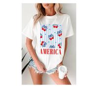 Everyday The Label Women's White Bow Cherry AMERICA Graphic Crewneck Patriotic T-Shirt | Size: Small Everyday The Label White S