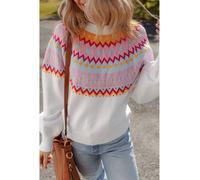 Everyday The Label Women's White Ethnic Geometric Colorblock Print Drop Shoulder Sweater | Size: Medium Everyday The Label White M