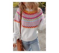 Everyday The Label Women's White Ethnic Geometric Colorblock Print Drop Shoulder Sweater | Size: XL Everyday The Label White XL