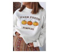 Everyday The Label Women's White FARM FRESH PUMPKINS Embroidered Graphic Thanksgiving Holiday | Size: Large Everyday The Label White L