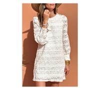 Everyday The Label Women's White Lace Crochet Round Neck Puff Sleeve Shift Mini Dress | Size: Medium Everyday The Label White M