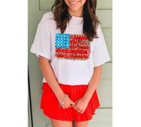 Everyday The Label Women's White Leopard Insert American Flag Pattern Cotton Blend T-Shirt | Size: Small Everyday The Label White S