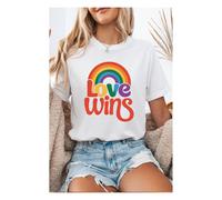 Everyday The Label Women's White Love Wins Pride Rainbow Graphic Casual T-Shirt | Size: Large Everyday The Label White L
