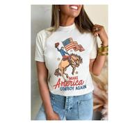Everyday The Label Women's White MAKE AMERICAN COWBOY AGAIN Graphic Crewneck Tee | Size: Large Everyday The Label White L