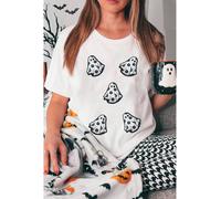 Everyday The Label Women's White Playful Ghost Patched Cotton Blend T-Shirt Graphic Tees | Size: Medium Everyday The Label White M