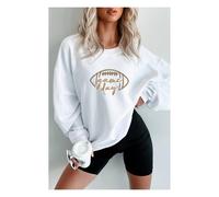 Everyday The Label Women's White Rugby Game Day Embroidered Corduroy Sweatshirt | Size: Medium Everyday The Label White M