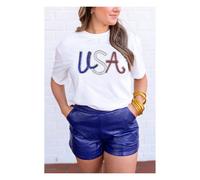 Everyday The Label Women's White Sequin USA Graphic Crew Neck Patriotic Tee | Size: 24 Everyday The Label White 24