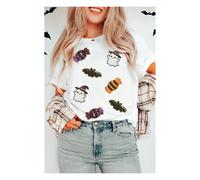 Everyday The Label Women's White Sequined Halloween Spirit Pattern Patched Custom Casual Tee | Size: 22 Everyday The Label White 22