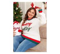 Everyday The Label Women's White Tinsel holly jolly Pattern Colorblock Edge Drop Shoulder Plus | Size: 2XL Everyday The Label White 2XL