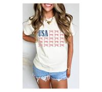 Everyday The Label Women's White USA Flag Bow Knot Print Round Neck T-Shirt | Size: Medium Everyday The Label White M