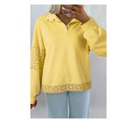 Everyday The Label Women's Yellow Cream Embroidered Flower Patchwork Snap Buttons Pullover in Lemon | Size: Large Everyday The Label Lemon L