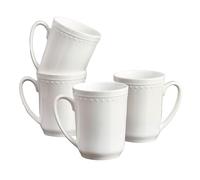 Everyday White by Fitz and Floyd Nevaeh Bone China Set of 4 Beaded Mugs, 17 Ounces