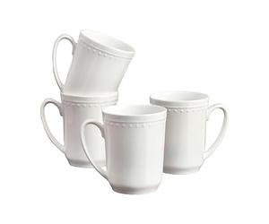 Everyday White by Fitz and Floyd Nevaeh Bone China Set of 4 Beaded Mugs, 17 Ounces