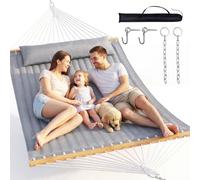 Everyfun Double Hammock with Spreader Bar - 2 Person Patio Hammock, 500 lbs Capacity, Soft Pillow & Carry Bag, Flat Wide Bed, Portable Quilted Hammock for Outdoor Camping Backyard Garden,Dark Gray