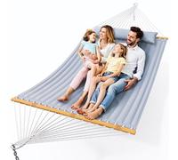 Everyfun Double Hammock with Spreader Bar,Soft Pillow,Max Load 500lbs,Portable Hammock for Outdoor,Camping,and Backyard,Dark Gray