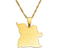 Everyiod Angola Map Pendant Necklaces, Angolan Country Maps African Jewelry Hip Hop Charm Necklace,Stylish Patriotic Friendship Necklace,Yellow,60Cm