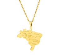Everyiod Brazil Map Pendant Necklace - Fashion Trendy Map Of Brazil Necklace Charm Jewelry, Vintage Ethnic Style Sweater Necklace Choker For Women/Men/Girl/Boys/Unisex,Yellow,50Cm