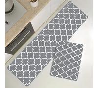 Everyiod Kitchen Rug Set 2 Piece Non Slip Kitchen Mat, Checkered Kitchen Mats And Rugs Washable Durable Hallway Runner Set, 50*80Cm+50*120Cm, Grey