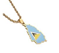 Everyiod Saint Lucia Map Flag Necklace, Saint Lucia Country Jewelry Map Pendant Outline Country Border Retro Jewelry Patriotic Accessories Gift,Yellow,50Cm