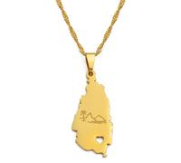 Everyiod Saint Lucia Map Pendant Necklace, St. Lucia Cities Pendant, Retro Ethnic Style Enamel Charm Pendant Sweater Necklace Jewelry Gifts,Yellow,60Cm