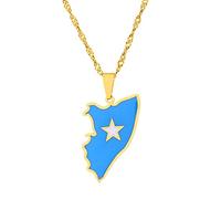 Everyiod Somalia Map Pendant Necklace, Hip-Hop Ethnic Style Sweater Chains Choker Clavicle Chain,Travel Souvenir Couple Unisex,Yellow,50Cm