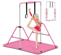 EVERYMILE Gymnastics Bars with Mat & Bar Pad Gymnastics Equipment for Home,Adjustable Height Folding Horizontal Bar with Rings