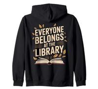 Everyone Belongs at the Library Book Lovers Retro Distressed Zip Hoodie