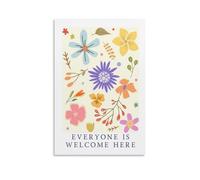 Everyone Is Welcome Here Flowers AffirmationWall Art Prints Neutral Vintage Canvas Posters for Stylish Living Room And Bedroom Decor16x24inch(40x60cm)