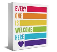 Everyone Is Welcome Here Inspirational Funny Wooden Box Sign - 5X5 Inch Rustic Diversity/Pride Decor for Home/Office/Kitchen/School/Classroom Shelf/Table