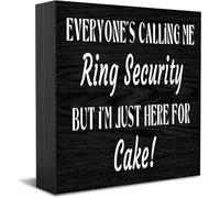 Everyone'S Calling Me Ring Security But I'M Just Here For Cake Wooden Box Sign Decorative Funny Office Wood Box Sign Home Office Decor Rustic Farmhouse Square Desk Decor Sign For Shelf 5 X 5 Inches