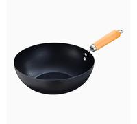 Everypan Essential Carbon Steel Non Stick Wok with Double Riveted Wooden Handle, Deep Pan, Flat Base, Non-Stick Deep Stir Fry Pan (24 cm Wok)