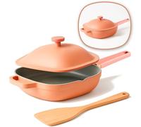Everypan Signature Saute Pan 26cm (10 Inch, 3.5L) - Non Toxic Ceramic Non Stick Square Cookware for Induction Hob, Aluminum Frying & Sauté Pan with Lid, All-in-One Pan (Peach)