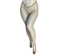 EVERYTHING CROPOVER V-Cut Skintone Gold Glitter Fishnet Stockings | VCut Carnival Tights for Black and Brown Skin Women, Caramelo (Medium Hole), Onesize Plus