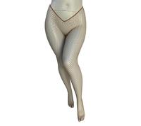 EVERYTHING CROPOVER V-Cut Skintone Gold Glitter Fishnet Stockings | VCut Carnival Tights for Black and Brown Skin Women, Little Color (Medium Hole), Onesize Plus