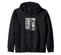 Everything I Own Belongs To The Cat Humor Zip Hoodie